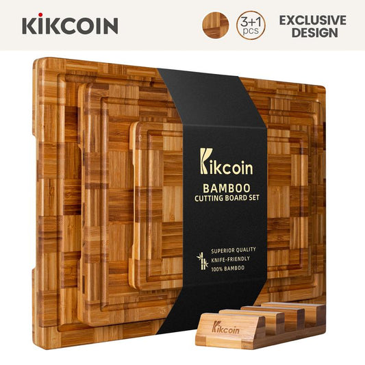 (BUY 1 GET 2 FREE Sets) End Grain Cutting Board Set (3pcs) with Holder – Extra Large Butcher Block